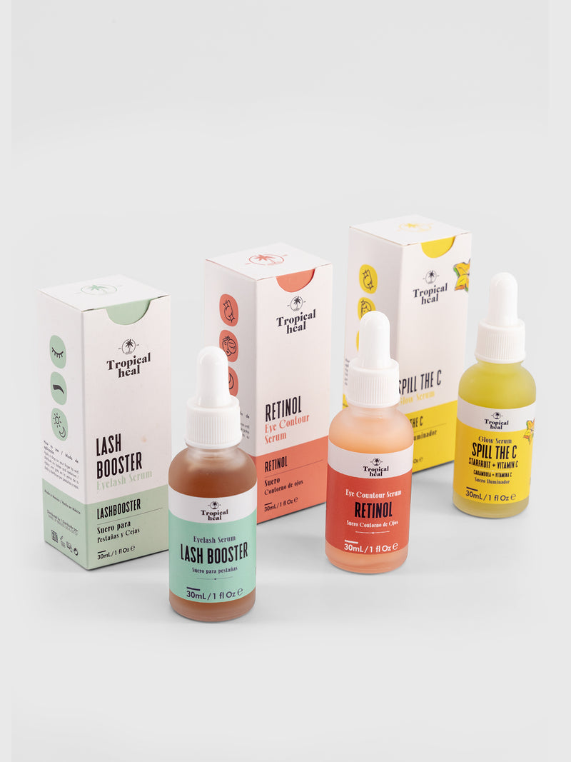 Contorno de ojos con retinol, alargador de pestañas y sérum antimanchas vitamina C